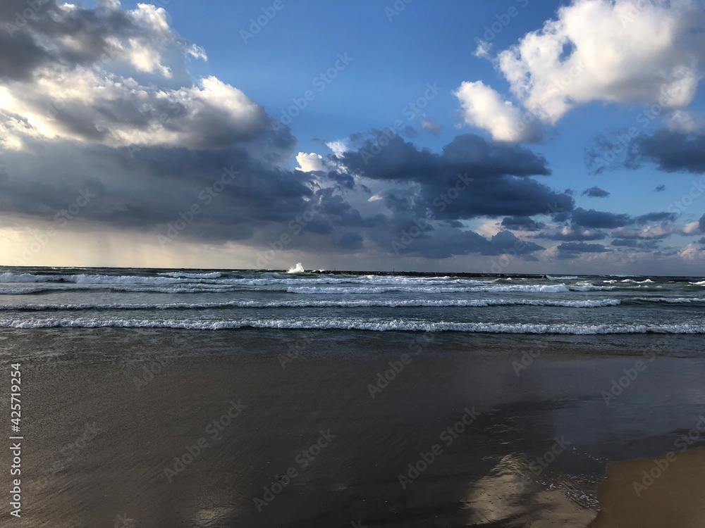 
mediterranean sea Israel, clouds, waves Tel aviv