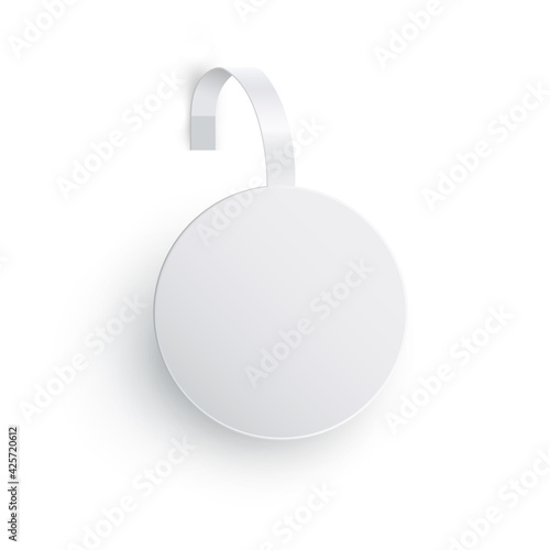 Advertising wobbler mockup dangler vector round design. Adhesive shelf wobbler blank circle sticker