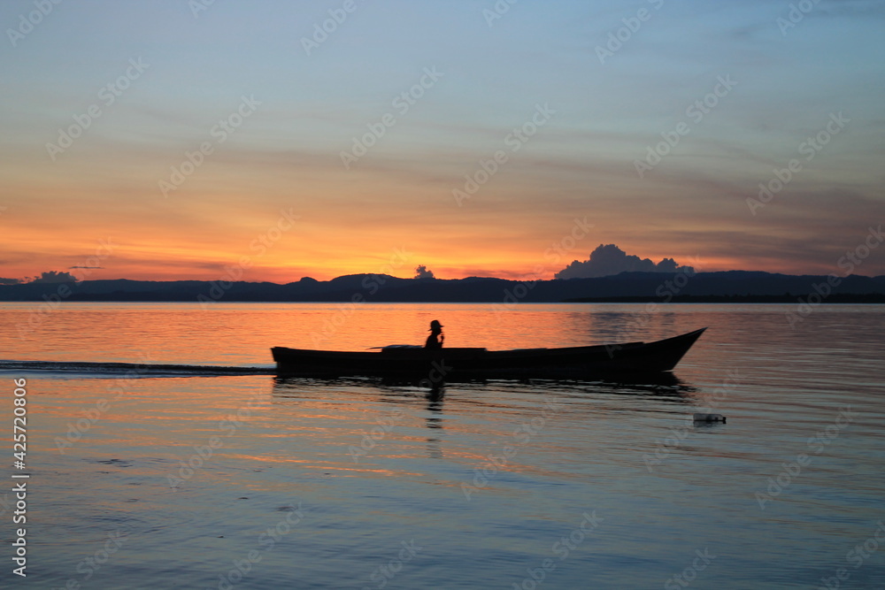 boat at sunset