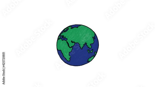Planet Earth spinning 2d animation hand drawn