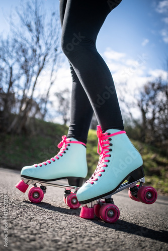 close up photo of four wheeled roller blades