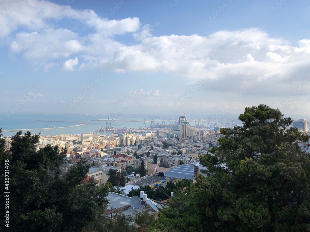 Haifa aerial view of the city from the Bahai Gardens
