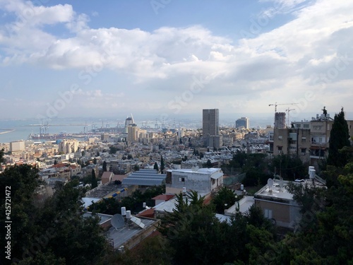 Haifa aerial view of the city from the Bahai Gardens