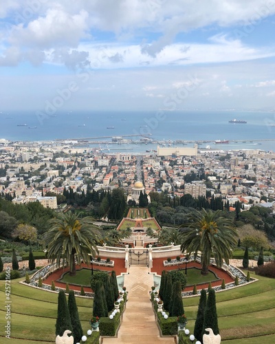 Haifa aerial view of the city from the Bahai Gardens