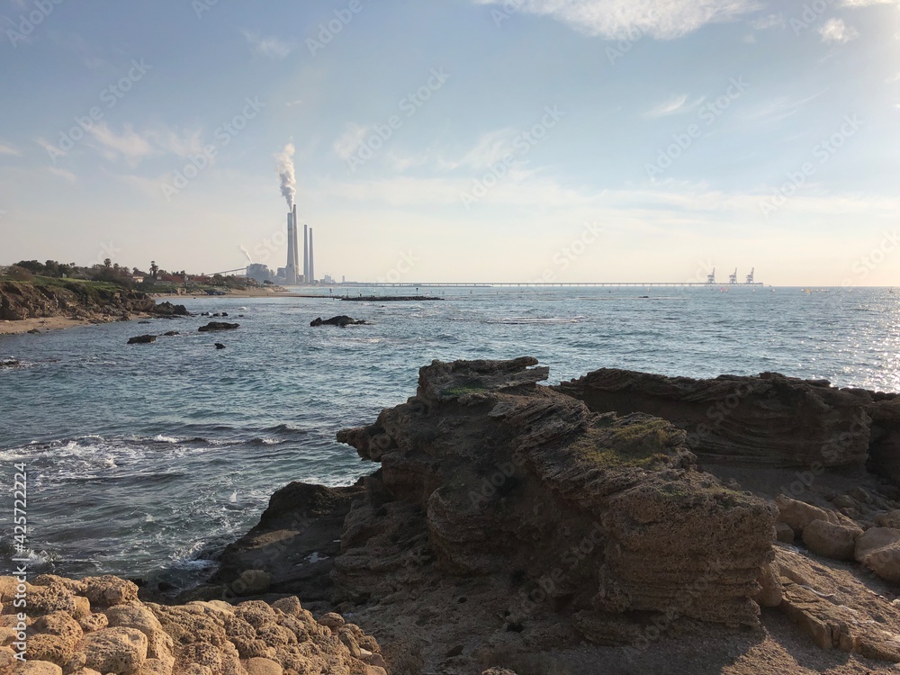 view of the Mediterranean sea, panorama in Caesarea Israel