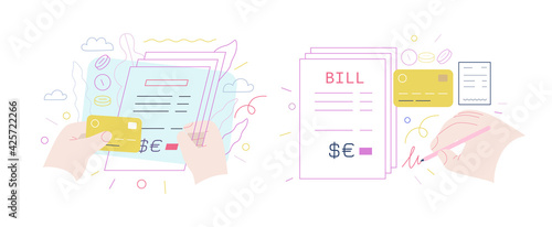 Medical insurance illustration - hospital bills payment. Flat vector