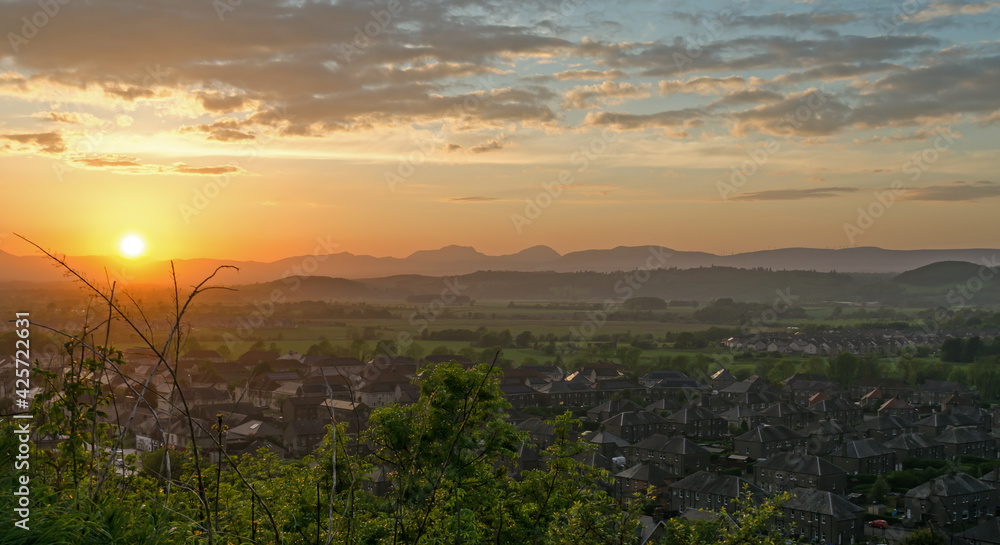 View at Sunset from Mote Hill aka The Heading Hill in Stirling, Scotland