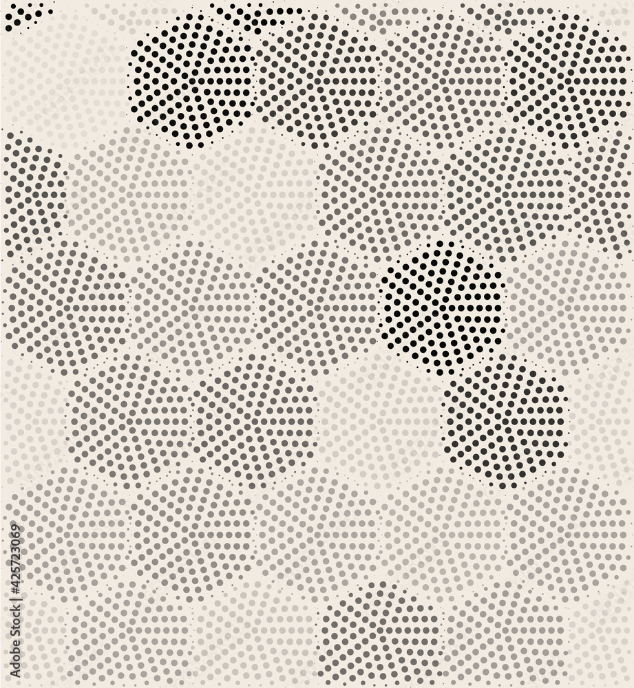 Hexagon geometric pattern vector seamless halftone design. Dot hexagon texture seamless