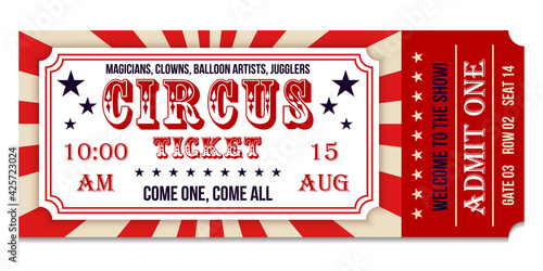 Circus ticket. Vector Image. Horizontal circus ticket.
