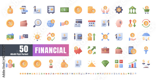 48x48 Pixel Perfect. Financial Currency. Flat Gradient Color Icons Vector. for Website, Application, Printing, Document, Poster Design, etc.