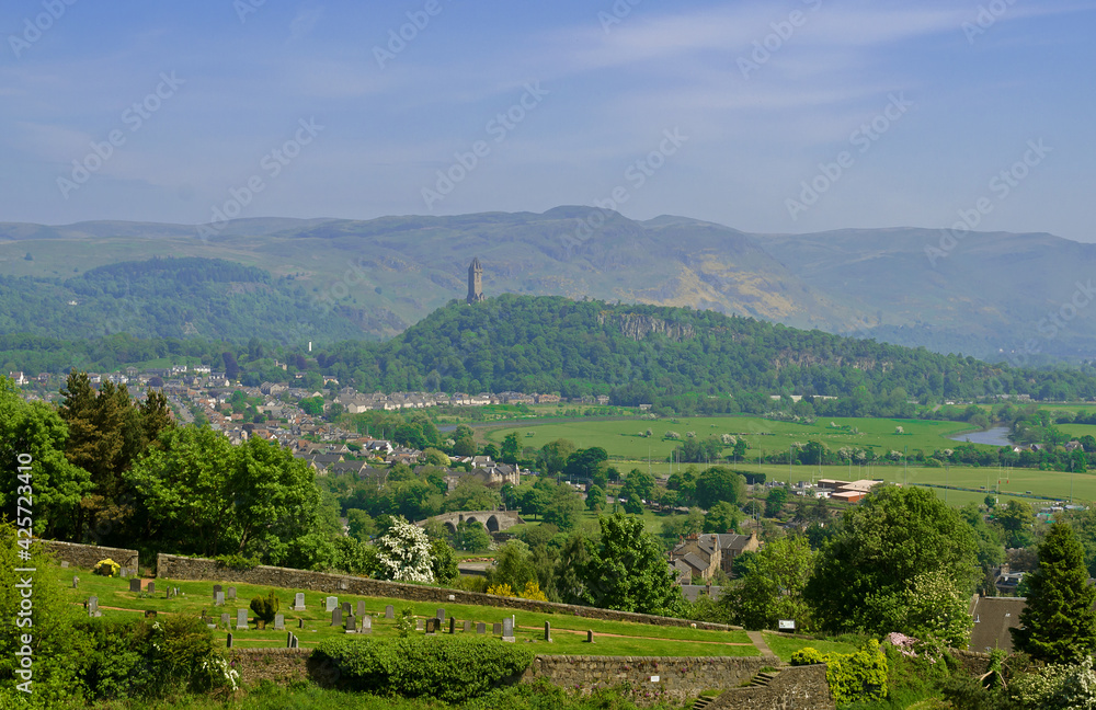 Scenic view of Stirling Scotland with the William Wallace Monument in the background