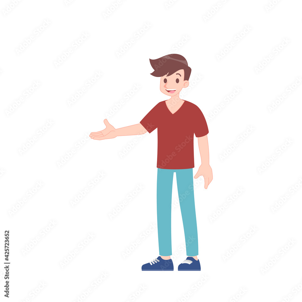 Vector illustration of handsome man with casual wear pose. Cartoon people design male character in relax posture concept.