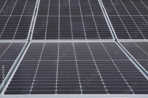 Solar panels on the roof. Close-up frontal view of a photovoltaic panel