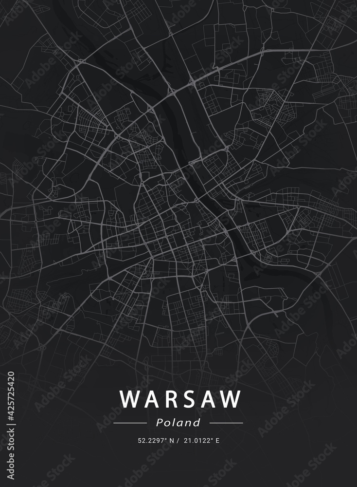 Map of Warsaw, Poland - obrazy, fototapety, plakaty 