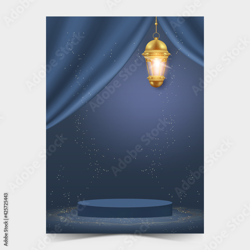 ramadan kareem poster template with podium. ramadan poster for promotion.