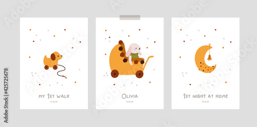 Baby milestone cards with cartoon characters for newborn girl or boy. Baby month anniversary card. Nursery prints capturing all the special moments. Baby shower print boho style. 
