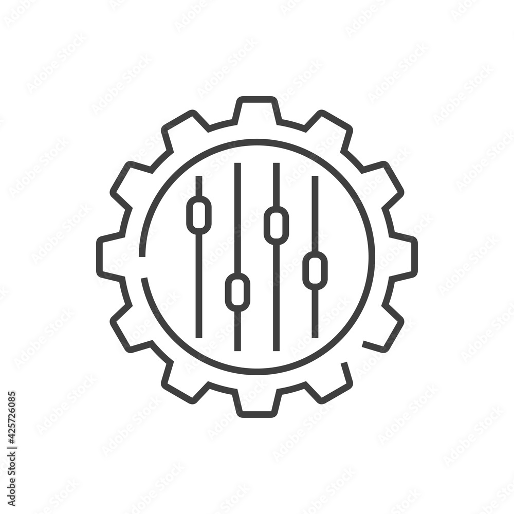 Ajustes del panel de configuración. Engranaje con ecualizador con lineas en color gris Ajustes del panel de configuración. Engranaje con ecualizador con lineas en color gris