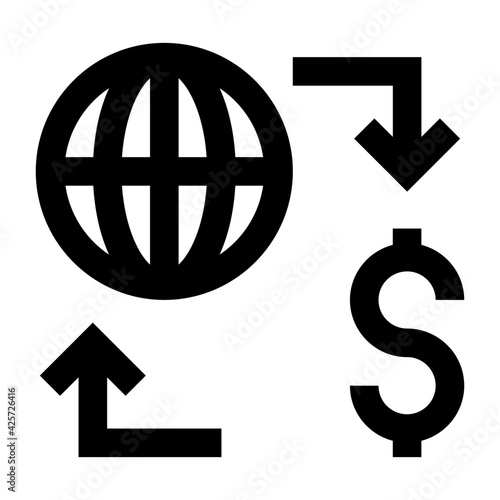 
Globe with dollar denoting linear icon of global cash flow 

