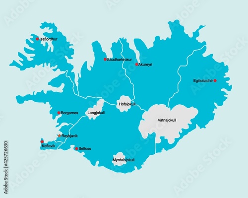 Doodle freehand drawing Iceland political map with major cities.