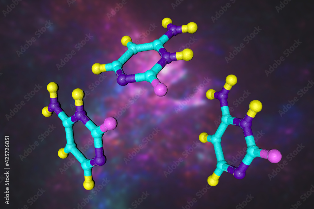 Molecular model of cytosine, one of the four main bases found in DNA ...