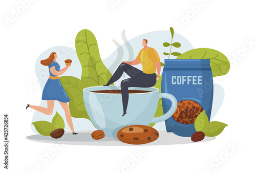 Coffee drink cup for people concept, isolated on white vector illustration. M...