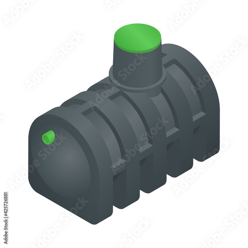 Vector illustration plastic septic tank isolated on white background. Realistic waste water tank icon in flat cartoon style. Drainage tank. Wastewater treatment tank for underground septic system. 