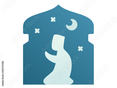 praying prayer night dawn single isolated icon with smooth style photo