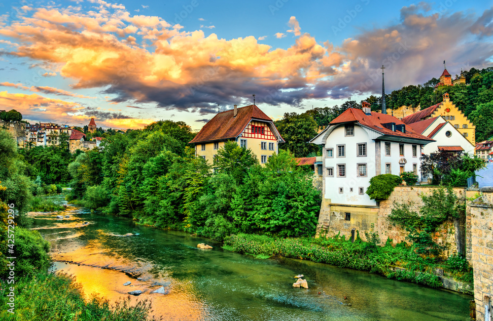 Fribourg at the Sarine River in Switzerland
