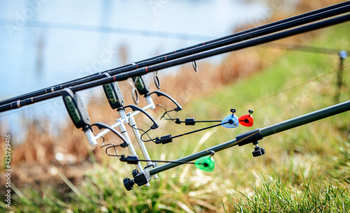 Professional equipment for carp fishing. Sport and recreation concept