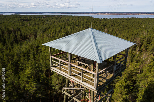 Udrkalna (Otter hill) watching tower near Usma lake, Latvia. Captured from above. photo