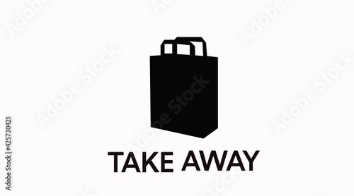 Vector Isolated Black and White Take Away Bag Icon or Sign