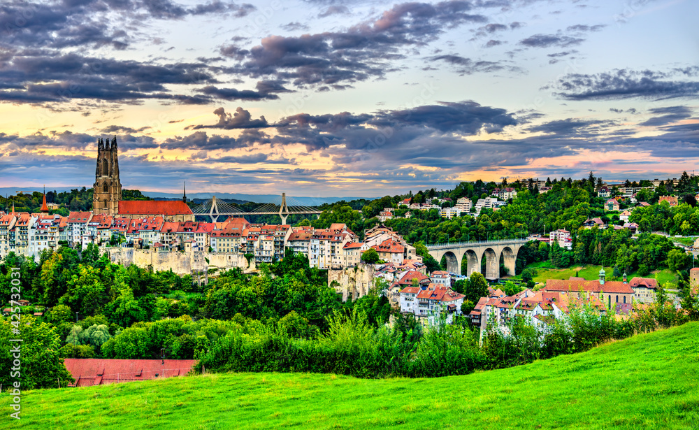 Cityscape of Fribourg in Switzerland