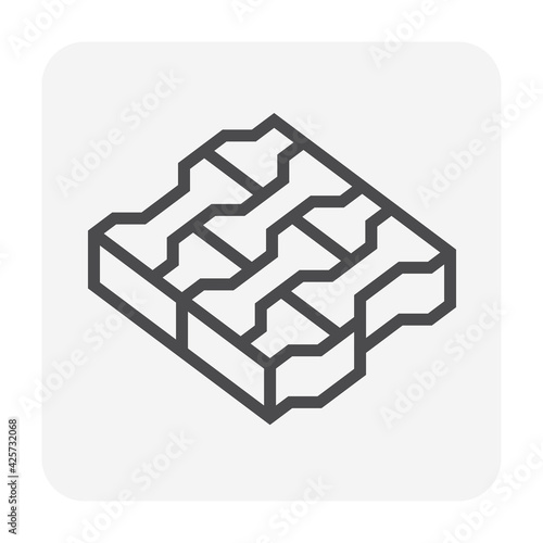 Concrete paver block pavement floor or brick vector icon. For landscape, outdoor, garden by paving on ground to create I dumble pattern. That sidewalk, road, path, street or walkway. Editable stroke.