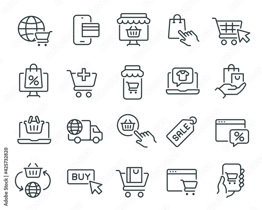 Online Shopping Icons Set. Such as Worldwide Shipping, Card Pay, Add To Cart, Online Store, Website or Mobile Applications, Shopping Items, Discounts and other. Editable vector stroke. Online Shopping Icons Set. Such as Worldwide Shipping, Card Pay, Add To Cart, Online Store, Website or Mobile Applications, Shopping Items, Discounts and other. Editable vector stroke.
