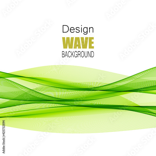 Stylish green horizontal transparent wave. Abstract smoky wave line background