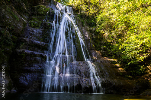 Spring in Gorg De L Olla waterfall in La Garrotxa, Girona, Spain