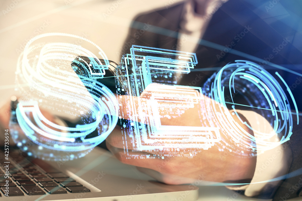 Multi exposure of man's hands holding and using a digital device and seo drawing. search optimization concept. Multi exposure of man's hands holding and using a digital device and seo drawing. search optimization concept.