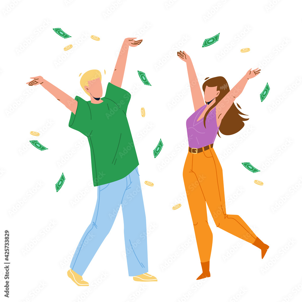Under Money Rain Dancing Man And Woman Vector. Happiness Young Boy And Girl Dance Under Money Rain, Cash Banknotes And Coins Falling From Sky. Characters Finance Fortune Flat Cartoon Illustration Under Money Rain Dancing Man And Woman Vector. Happiness Young Boy And Girl Dance Under Money Rain, Cash Banknotes And Coins Falling From Sky. Characters Finance Fortune Flat Cartoon Illustration