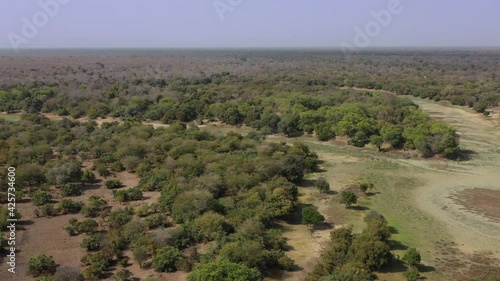 Aerial view of the typical dry forest and savannah in Zakouma National Park, Chad. Zakouma National Park is situated just south of the Sahara desert and above the fertile rainforest regions of Chad.  photo