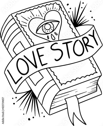 Love Story Book Tattoo Stencil T-shirt Print