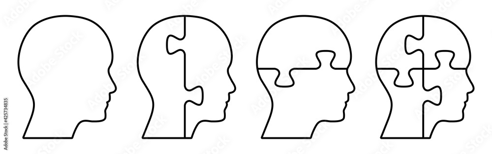 Set of puzzle shaped human heads outline. Business concept design to use in brainstorm, thinking, idea and teamwork concept projects. Vector version available in my portfolio. Set of puzzle shaped human heads outline. Business concept design to use in brainstorm, thinking, idea and teamwork concept projects. Vector version available in my portfolio.