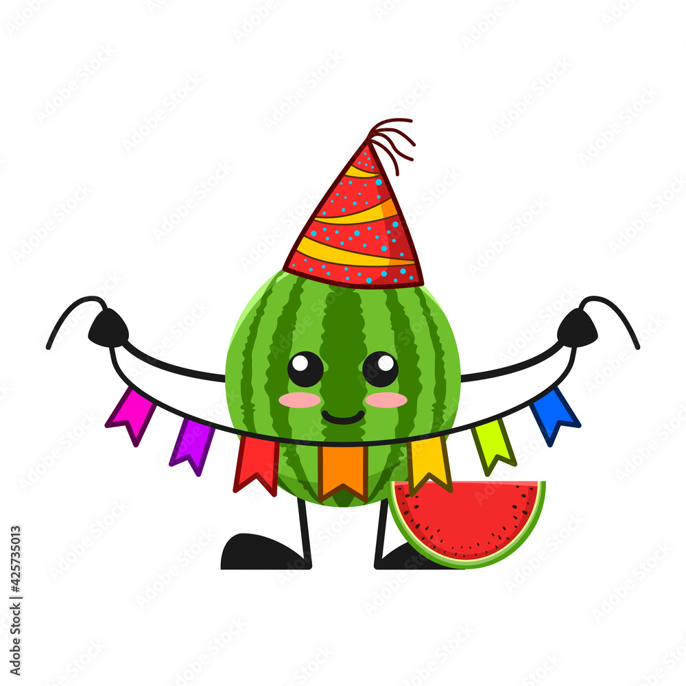 vector illustration of cute watermelon fruit birthday or character ...