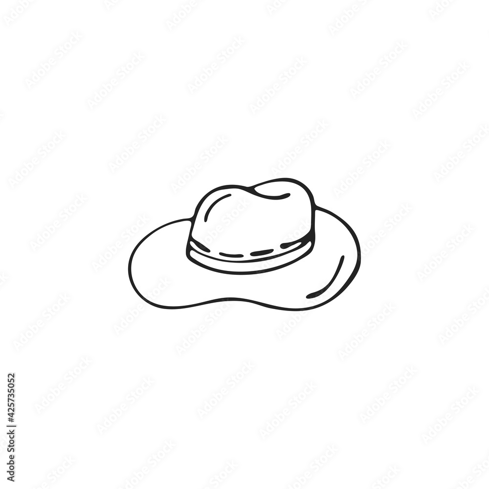 Elegant hand-drawn hat, single element. Graphic doodle, sketch, outline drawing isolated on white. Vector illustration Elegant hand-drawn hat, single element. Graphic doodle, sketch, outline drawing isolated on white. Vector illustration
