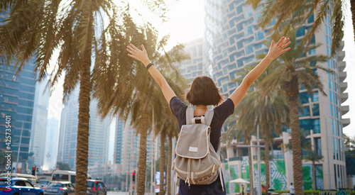 Photography Portrait of young woman wearing in blue dress and white mask