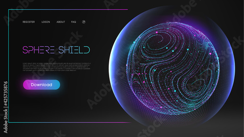 Sphere shield protect in abstract style. Virus protection bubble. Blue abstract antiviral futuristic technology background. 3d blue energy ball barrier illustration.
