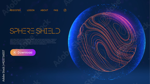 Sphere shield protect in abstract style. Virus protection bubble. Blue abstract antiviral futuristic technology background. 3d blue energy ball barrier illustration.