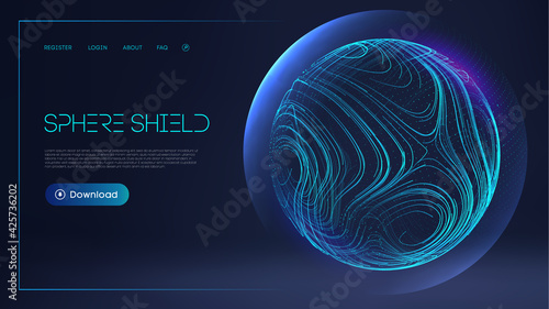 Sphere shield protect in abstract style. Virus protection bubble. Blue abstract antiviral futuristic technology background. 3d blue energy ball barrier illustration.
