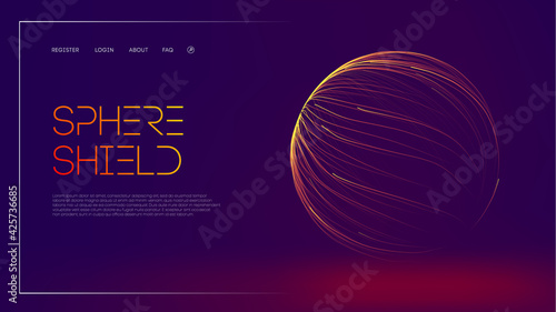 Sphere shield protect in abstract style. Virus protection bubble. Blue abstract antiviral futuristic technology background. 3d blue energy ball barrier illustration.