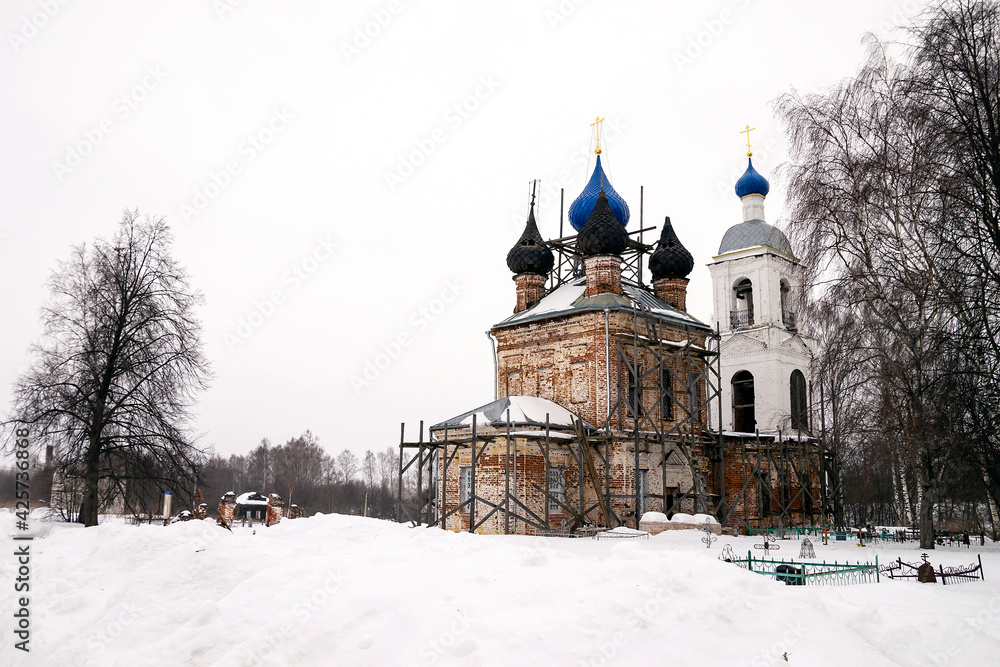 rural church with a bell tower in the process of restoration rural church with a bell tower in the process of restoration