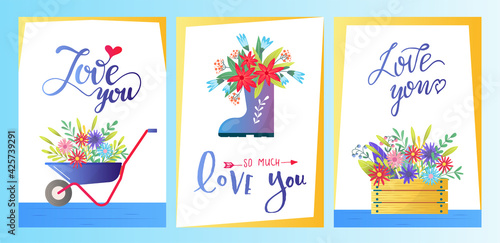 Floral card invitation design, vector illustration. Spring gardening backgrou...